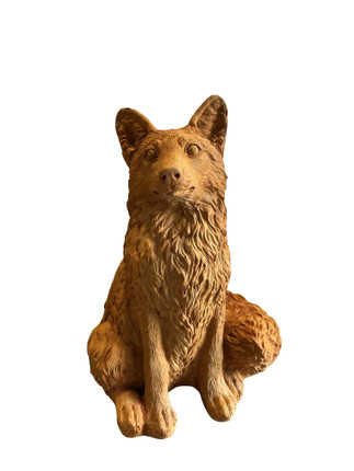 Sitting Fox Statue in Faded Terracotta finish