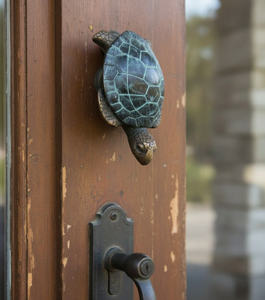 Turtle Doorknocker mounted on door