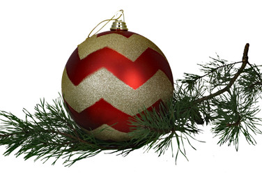 8" Chevron Red/Gold Ball Ornament - Shatterproof