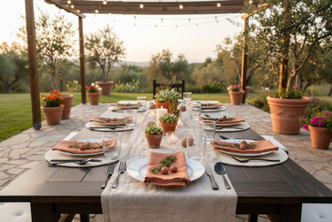 Terracotta colored Cloth Napkin  in outdoor dining scene