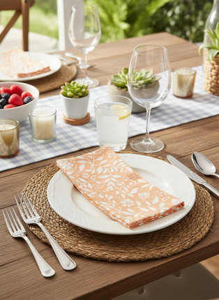 Coral Batik, Double-Sided 18" Napkin in place setting