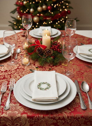 Winter Berry Wreath Napkin in place setting