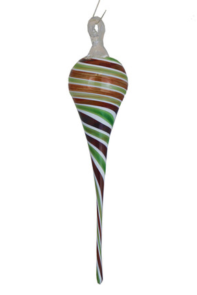 Cone shaped Pyrex glass ornament with red and green swirls