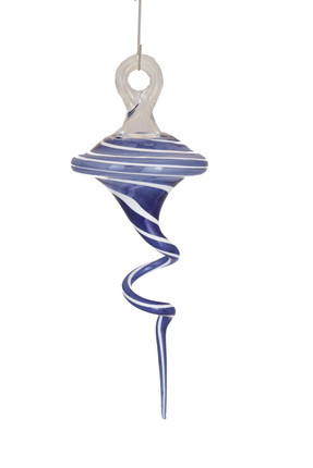 Blue & White Flat Topy Swirly Pyrex glass ornament