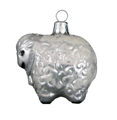 blown glass white sheep ornament with glitter