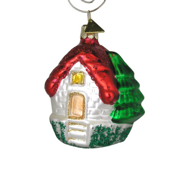 Cottage with Red Roof Blown Glass Ornament