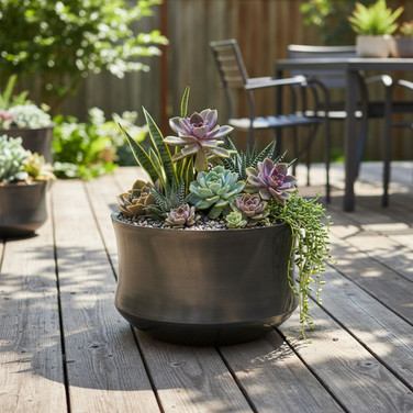 Small Ankara aluminum planter planted with succulents
