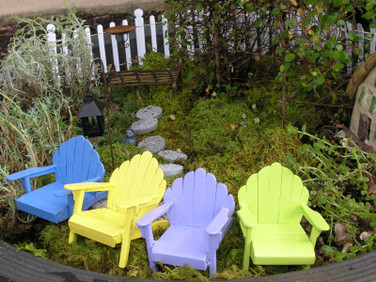 Miniature Adirondack Chairs blue, yellow, lime green and violet