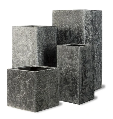 Large, tall square fiberglass planters with leaf design