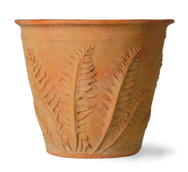 Round fiberglass planter with fern design - 3 sizes available