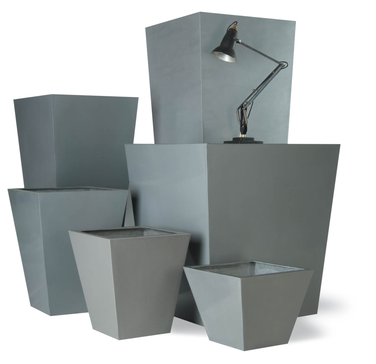 Tapered Square fiberglass planters in many sizes and heights