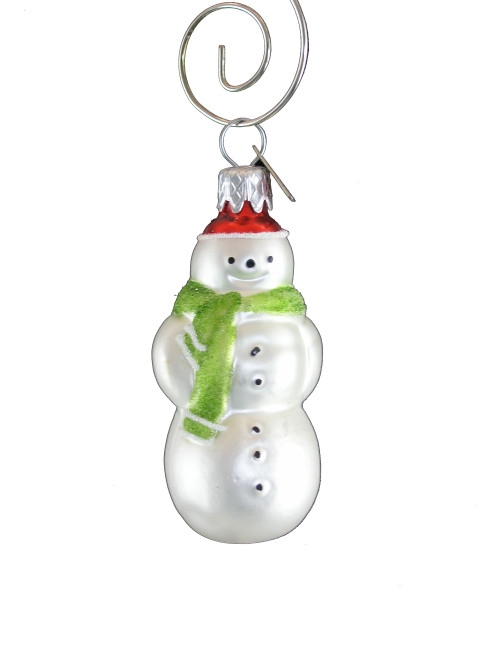 Miniature Snowman with Green Scarf blown glass ornament