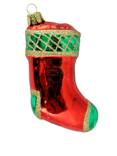 Bright red stocking ornament - blown glass