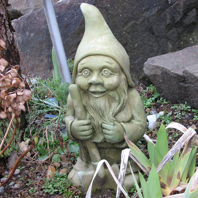 Garden Gnome statue in weathered bronze finish