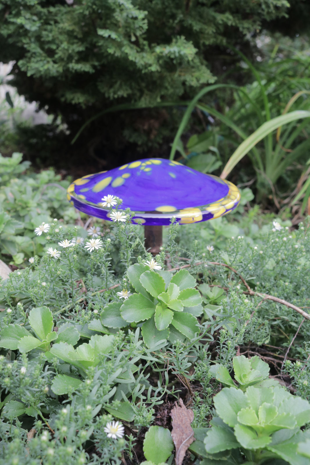 Handblown Glass Mushroom - Decorative Garden Stake - Made in USA