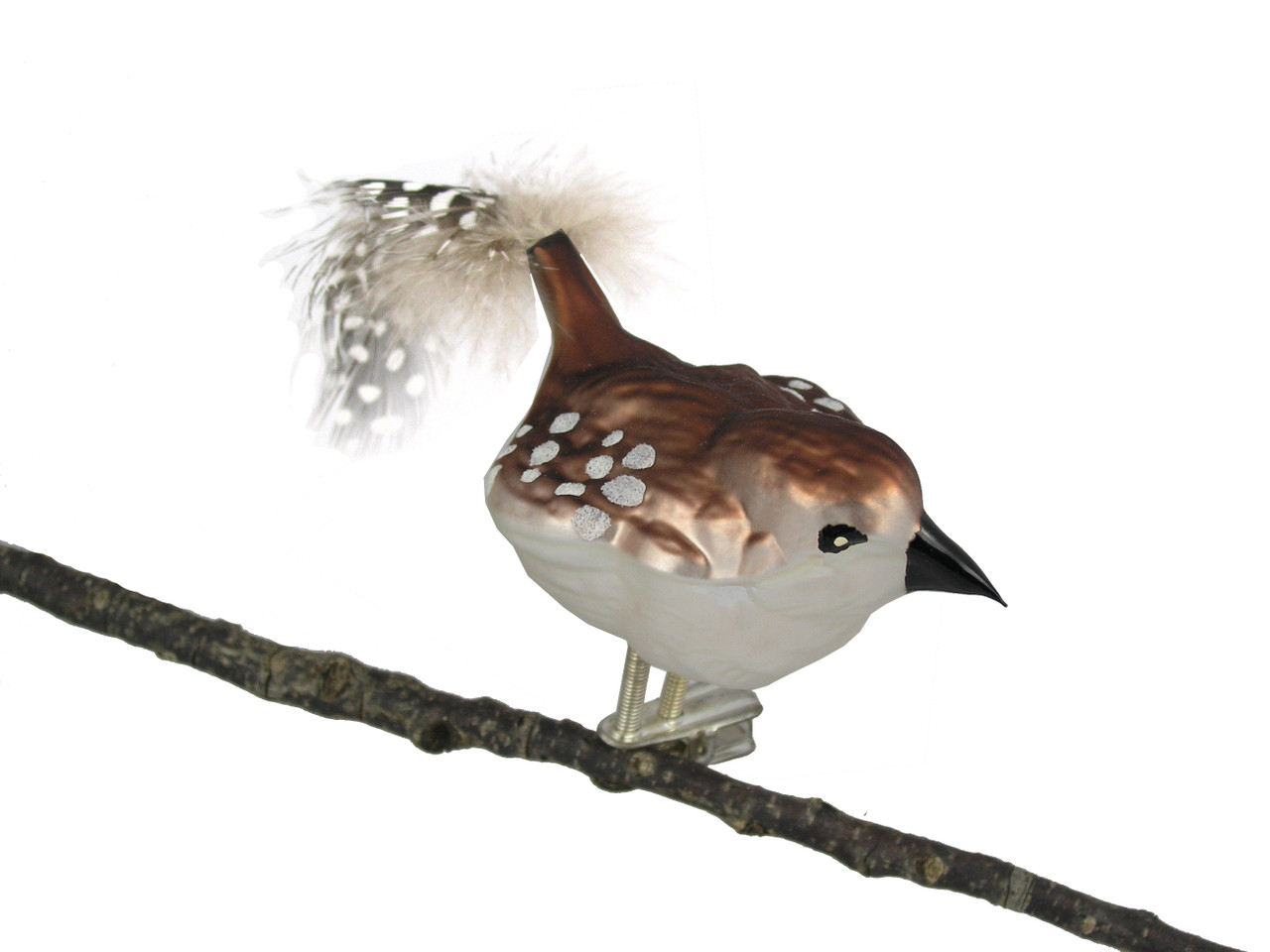 Glass Wren Blown Glass Ornament with Feather Tail