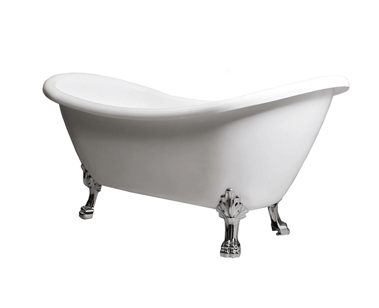 70" White Clawfoot Acrylic Soaking Bathtub w/ Chrome Feet