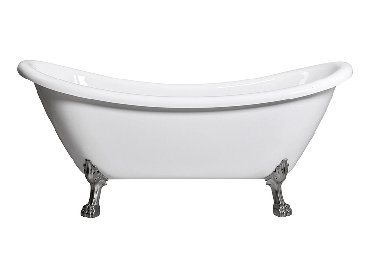 70" White Clawfoot Acrylic Soaking Bathtub w/ Brushed Nickel Feet