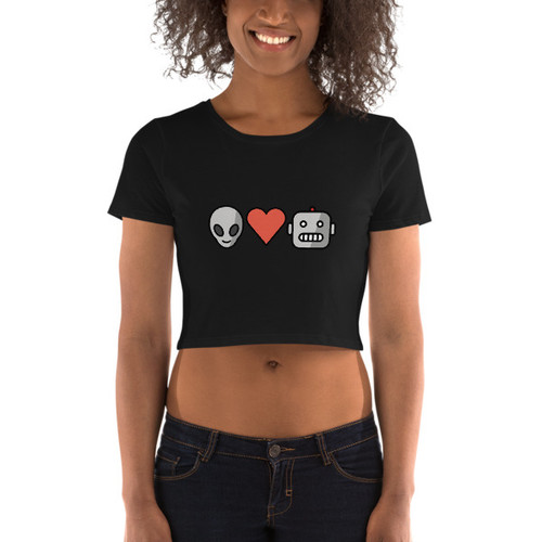 Alien Loves Robot Emoji Crop Top