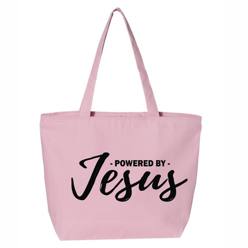 Powered by Jesus Tote Bag with Zip Closure