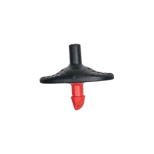 Antelco Pinch Drip Emitter black base with red barb angled view