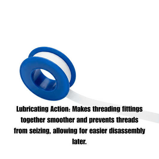 DripWorks Thread Sealant Tape infographic on smooth lubricating action