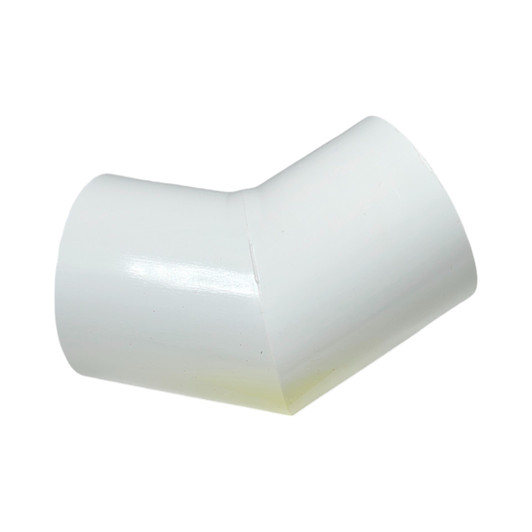 Dura 1/2" PVC 45° Elbow side profile view of the white Schedule 40 fitting MPN: 417-005