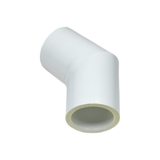 Top-down view of Dura 1" PVC 45 Degree Elbow slip x slip fitting