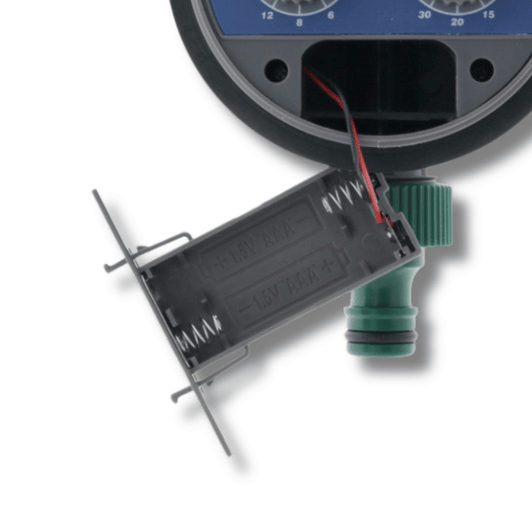 Irritec GreenTimer EVO close up of pulled out battery tray MPN: B5-EVOGT1