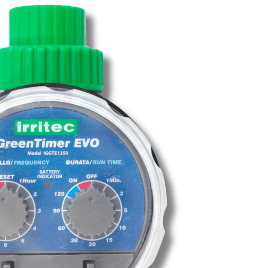 Irritec GreenTimer EVO close up of frequency and run time dials MPN: B5-EVOGT1