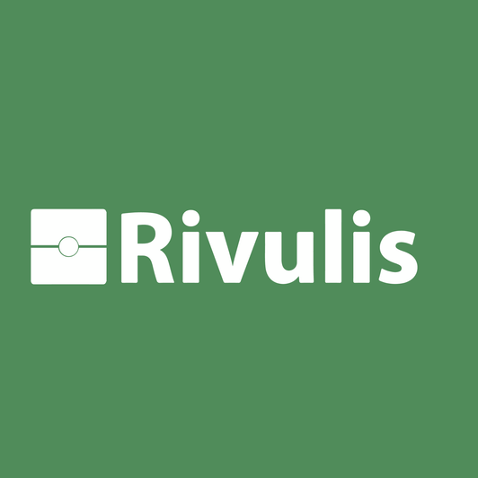 Rivulis brand logo with white text on green background