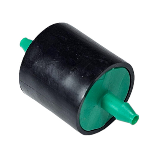 Bowsmith Non-Plugging Emitter 0.6 GPH green and black angled profile view