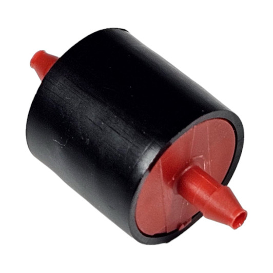 Bowsmith Non-Plugging Emitter 2.0 GPH red and black angled profile view