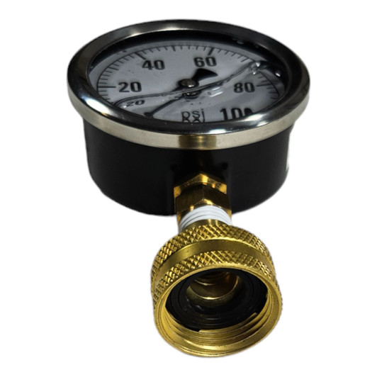 DripWorks Liquid Filled Gauge angled bottom view showing brass connection MPN: PGH