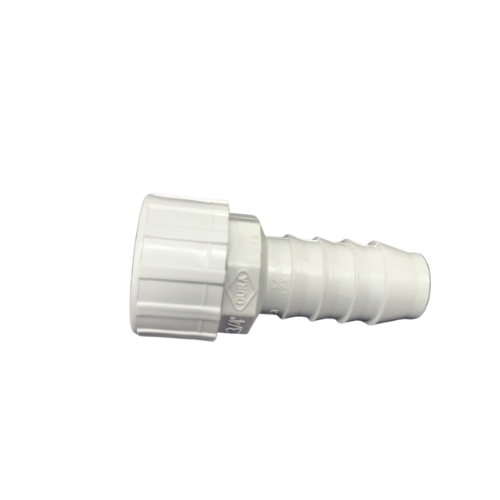 Dura irrigation fitting side view of barbed ridges for secure poly pipe attachment