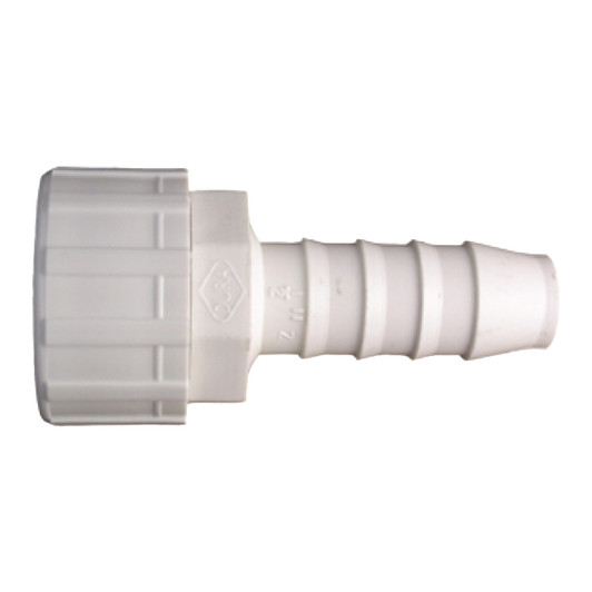 A Dura Schedule 40 PVC Barbed to Male Hose Thread (MHT) Adapter. This fitting is used to create a male garden hose connection on the end of a cut piece of flexible poly tubing.
