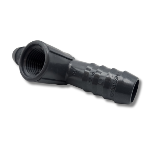 This image showcases the durable construction of the Dura Schedule 40 Barbed Female Reducing Tee, which combines different-sized barbed and threaded connections in a single robust fitting.