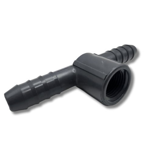 Dura Barb x Barb x FPT Tee angled view showing internal pipe threads