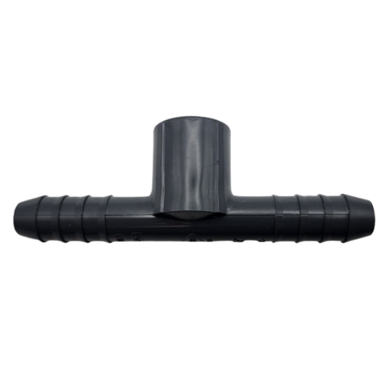 This high-quality Dura 1/2" Schedule 40 combo tee, MPN 1402-005, combines barbed and threaded connections into a single, convenient fitting for poly tubing systems.