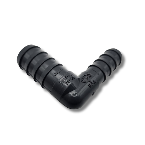 Side profile of Dura Black Reducing Elbow showing different barb sizes