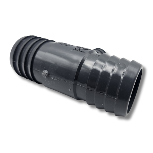 Dura Barbed Reducing Coupler angled view connecting large and small poly tubing