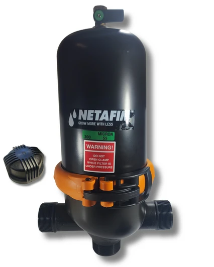 Netafim Arkal 2" Dual Lite Filter standing upright with ribbed cap