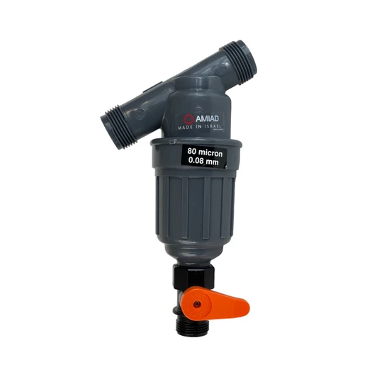 Amiad Tagline Y-Filter angled view with orange flush valve