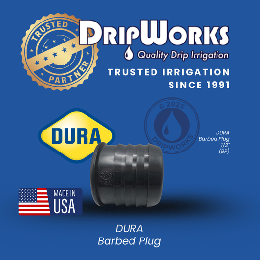 Side profile of Dura 1/2" Irrigation Barbed Plug black poly construction MPN: 1449-020