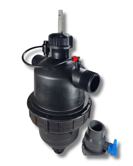 Amiad 2" Scanaway Filter side profile detailing top indicator tubing and connections