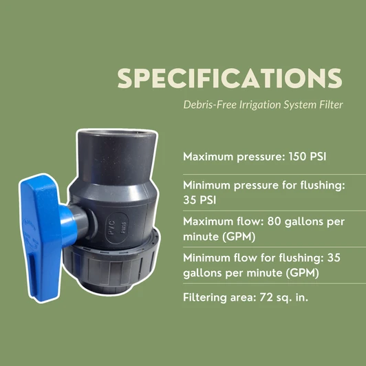 Amiad 2" Scanaway Filters specifications graphic showing 150 PSI and 80 GPM max flow