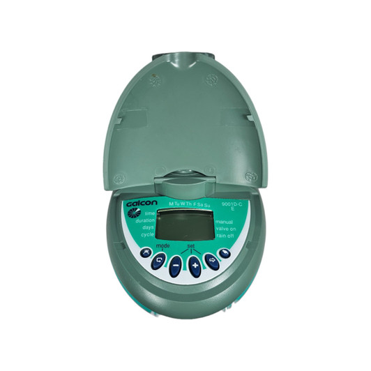 Galcon 9001D Hose End Timer straight front view with open protective cover MPN: 9001D