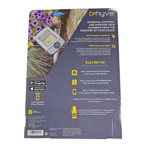 Orbit B-hyve Smart Hose Faucet Timer full back view of retail packaging