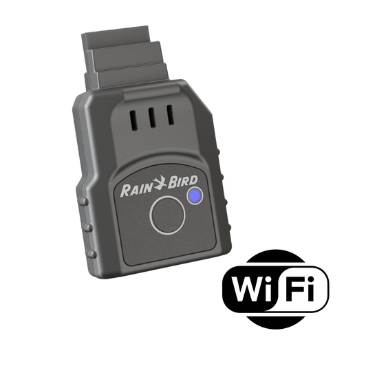 Rain Bird LNK2 WiFi Module front view with blue indicator light and WiFi icon MPN: LNK2WIFI