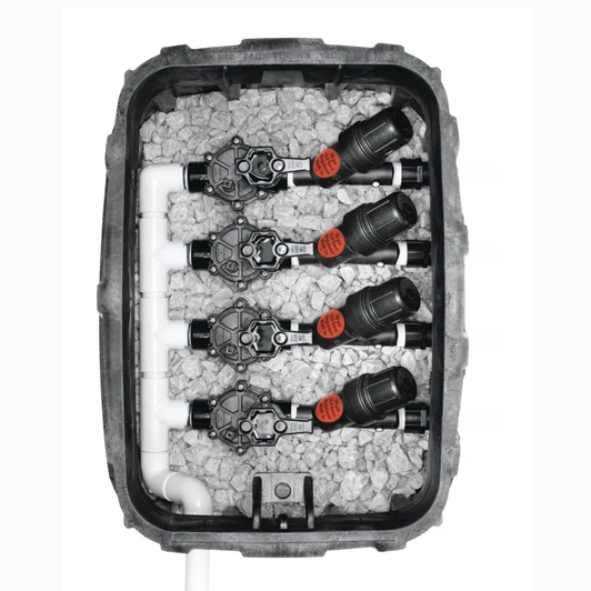 Rain Bird 3/4" Pressure Regulating Filter four units in a valve box MPN: PRF075RBY